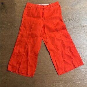 J.Crew Linen Blend Wide Leg Cropped Pants Orange Size 4 Summer Chic